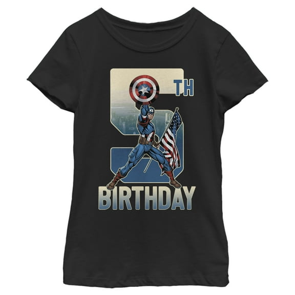 Girl's Marvel Captain America 5th Birthday  Graphic Tee Black Large