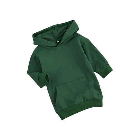 

CenturyX 1-5Y Casual Toddler Baby Girls Sweatshirt Dress Solid Color Pocket Front Hooded Mini Dress Fall Long Sleeve Outfit Green 4-5 Years