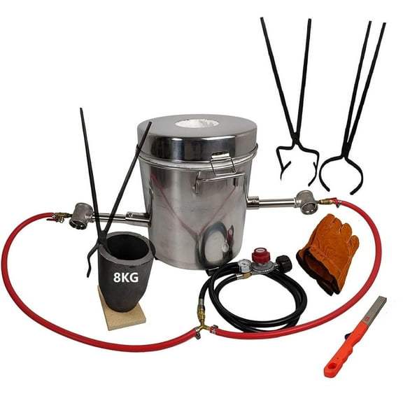 LSMIITTH 8KG(17.6LBs) Metal Melting Furnace Kit with Crucible Tongs, Dual Burner Smelting Furnace Kit for Melting Copper Aluminum Gold Silver