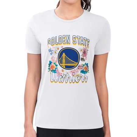 Women s G-III 4Her by Carl Banks White Golden State Warriors Super-Slim Fit Lightweight Flowers Team Logo Graphic