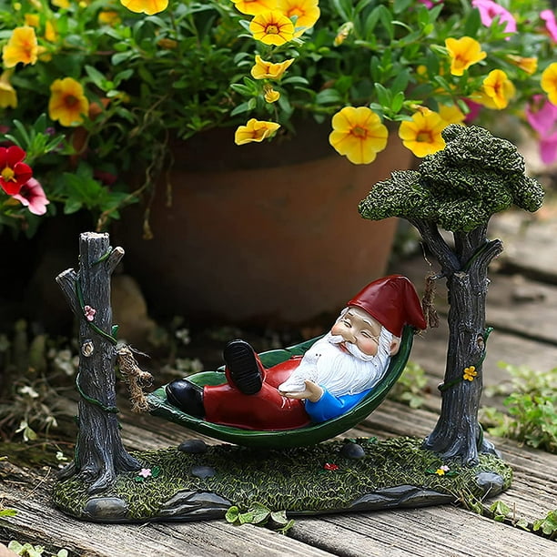 Statue de nain de hamac, figurine amusante de nains de jardin endormis, nain  miniature avec ornements d'arbre, accessoires de jardin féerique pour  décoration de jardin à la maison 