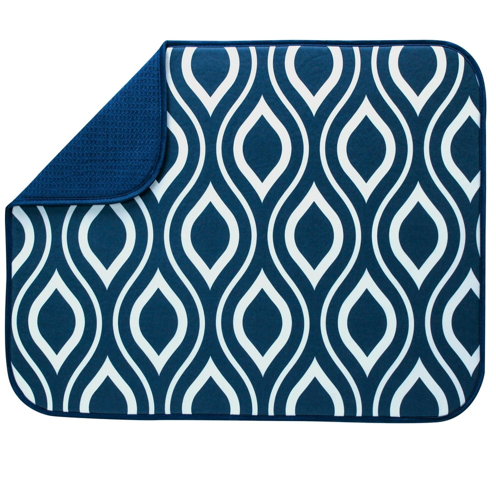 XL Reversible Microfiber Dish Drying Mat, Double Trellis, Navy, 18" x