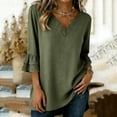 thumbnail image 2 of Ruimatai Women's Casual Linen Blouses V Neck Ruffle 3/4 Sleeve High Low Tunic Tops for Summer Daily Wear, 2 of 6