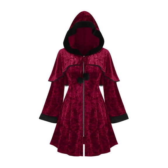 Gpaecead Festival Coat Unisex Medieval Hooded Coat Long Cardigan Pleated Shawl Clothing Red