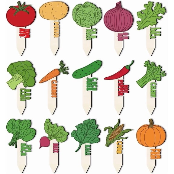 15 Pcs Hollowed Out Shaped Wooden Plant Tags Colorful Vegetable Shape Waterproof Garden Stake Vegetable Marker