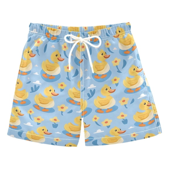joogoo Boys Swim Trunks Duck and Flower Beach Board Shorts Drawstring Swimsuit S