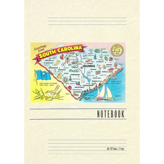 Vintage Lined Notebook Map, Greetings from South Carolina, (Paperback)