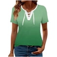 thumbnail image 3 of Uootdi Women's Tees Round Neck Short Sleeve Lace Up Gradient Print Tops Casual Street Style Soft Stretchy Relaxed Fit Tees Gift, 3 of 5