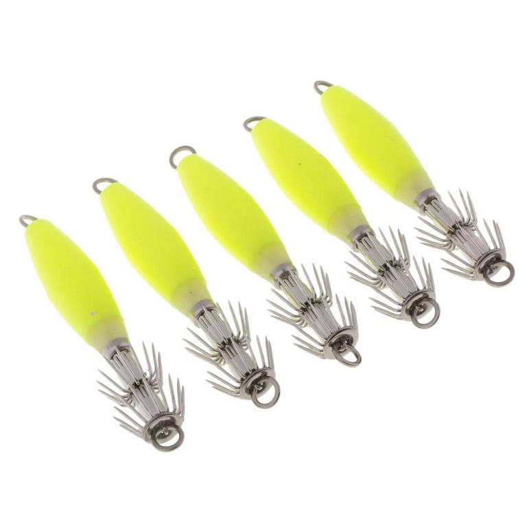 5pcs Fluorescent Squid Hooks, Fishing Squid Cuttlefish -Fish S for Freshwater Saltwater , Yellow, Size: 10 cm