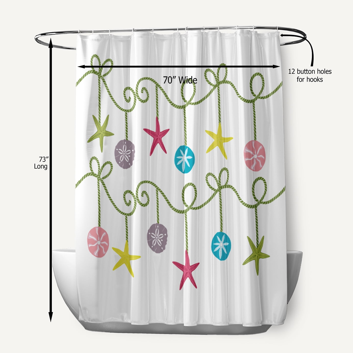 Simply Daisy 70" W x 73" L Sea Ornaments Polyester Shower Curtain, Green [1 Ct]
