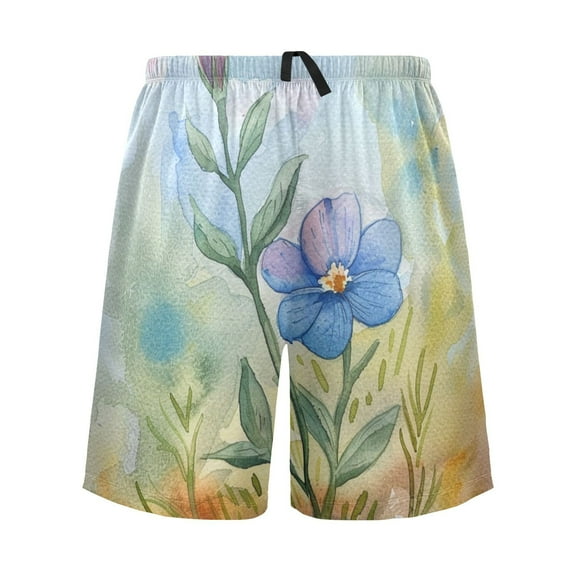 joogoo Mens Swim Trunks Artistic Watercolor Wildflower Beach Shorts Drawstring Elastic Waist Swimwear Bathing Suits L