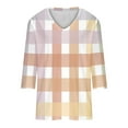thumbnail image 4 of Jewelreauty Women Striped 3/4 Sleeve Shirts V Neck Elbow Length Tunic Tops Summer Casual Loose Basic Tees (XL, Orange), 4 of 4