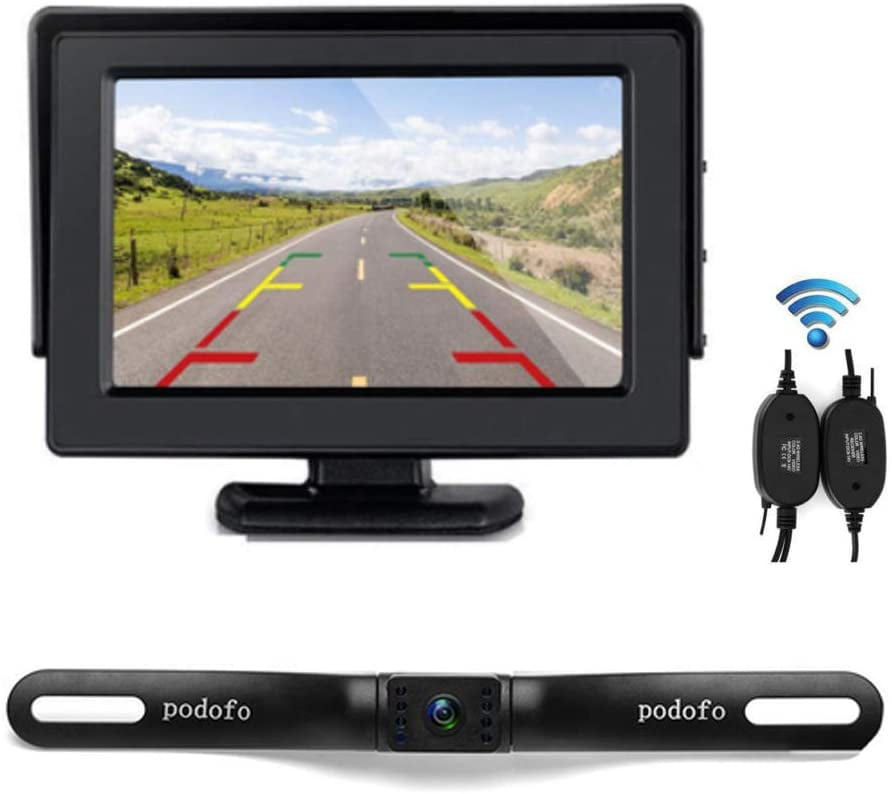 Podofo Backup Camera and Monitor Kit Wireless Waterproof License Plate