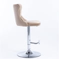 thumbnail image 4 of Modern Velvet Swivel Bar Stools with Backs - Set of 2 Adjustable Height Counter Stools for Kitchen Island, Home Pub, Chrome Base Tufted Upholstered Seating (Khaki), 4 of 10