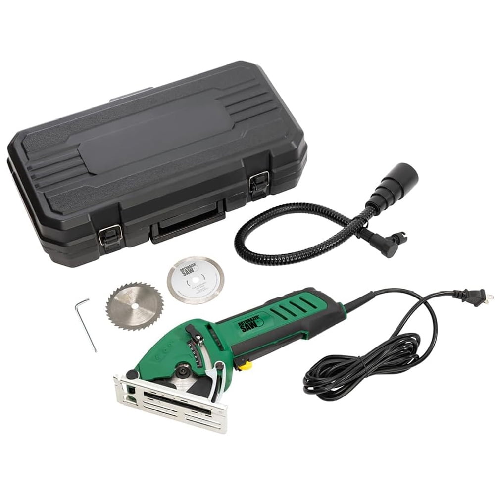 Rotorazer Compact Circular Saw Set with 3.35 in Blades, Dust Collector and Case, Green
