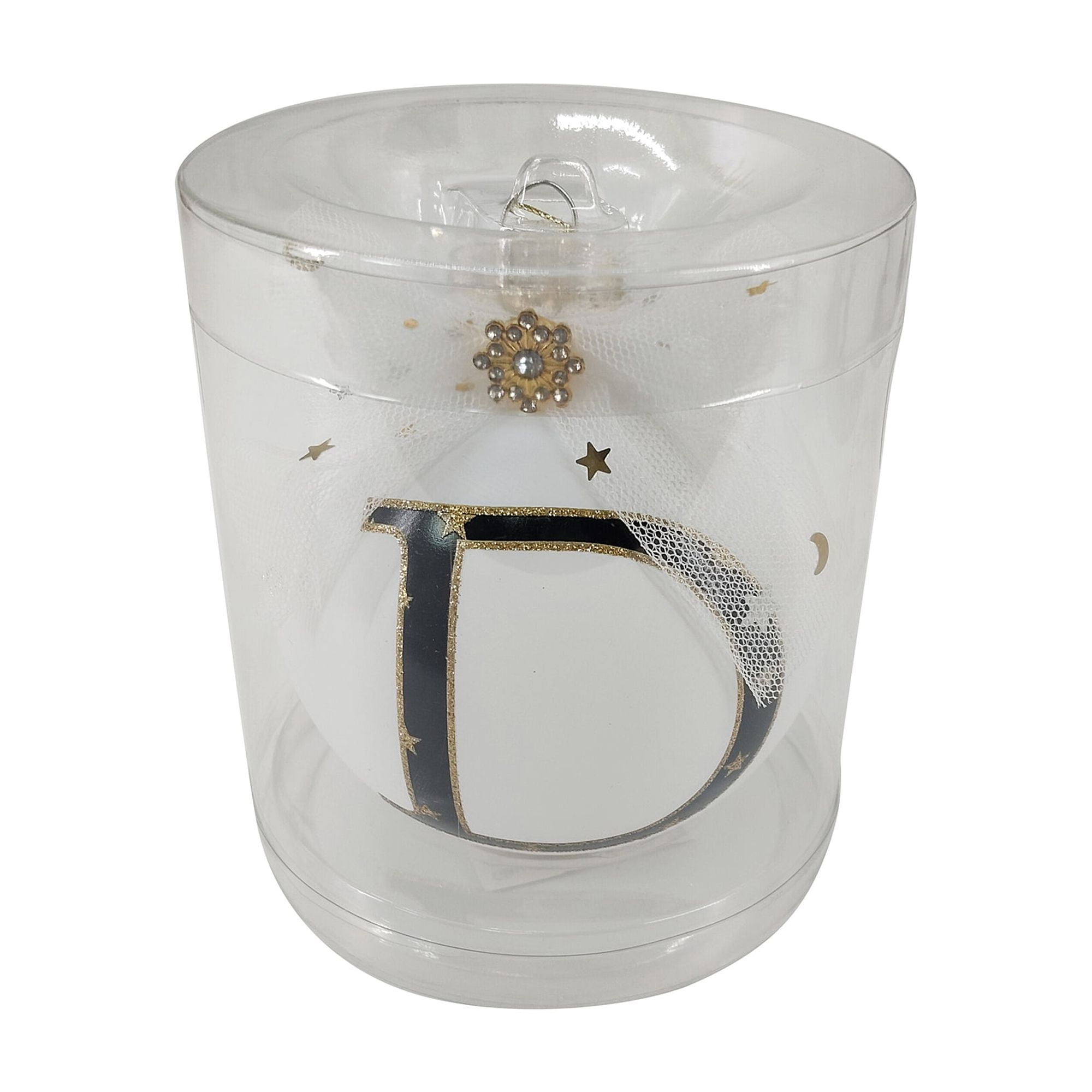 HOLIDAY TIME D WHITE LETTER GLASS ORNAMENT