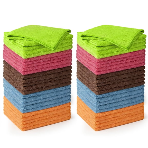 50 Pack Microfiber Cleaning Cloth, Microfiber Towels Ultra Absorbent Washing Cloth, Lint Free Streak Free Cleaning Rags for Car, Kitchen, and Window 12 x 12 inch