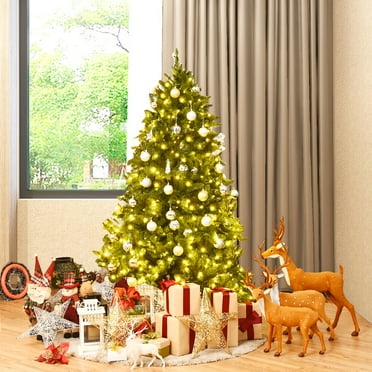 Gymax Clear Prelit Flash Modes LED Green Hinged Fir Christmas Tree, 5'