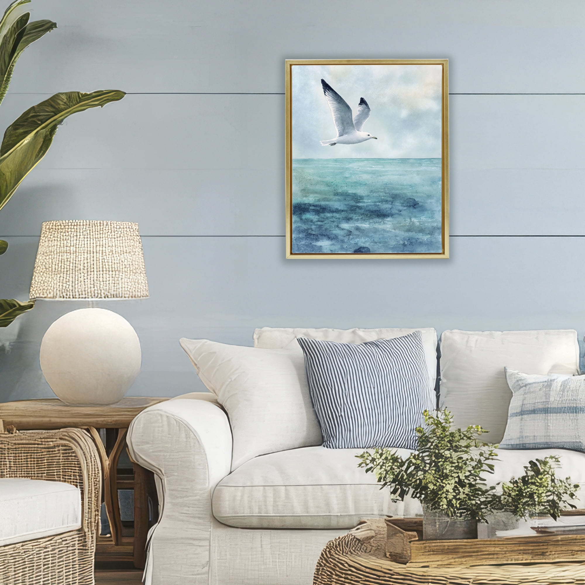 Stupell Industries Seagull With Black Tips Gold Framed Floater Canvas Wall Art, design by Franklyn Gregory