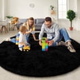 thumbnail image 4 of KIXINWA Black Round Rug for Bedroom, 6x6 Ft Fluffy Soft Circle Area Rugs for Living Room, Plush Shaggy Circular Carpet for Indoor Floor Bedside Kids Nursery, Machine-Washable Home Decor Aesthetic, 4 of 6