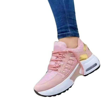 

Woman Lace-Up Sneaker Breathable Mesh Surface Grey Shoes for Girlfriend Wife Exercises Accessories 43 Pink