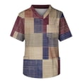 thumbnail image 3 of Domuza Scrub Shirts for Men Plaid Stripe Graphics Short Sleeve V Neck Nursing Uniform Big and Tall Soft Comfy Medical Workwear with 3 Pockets Red 4XL, 3 of 4