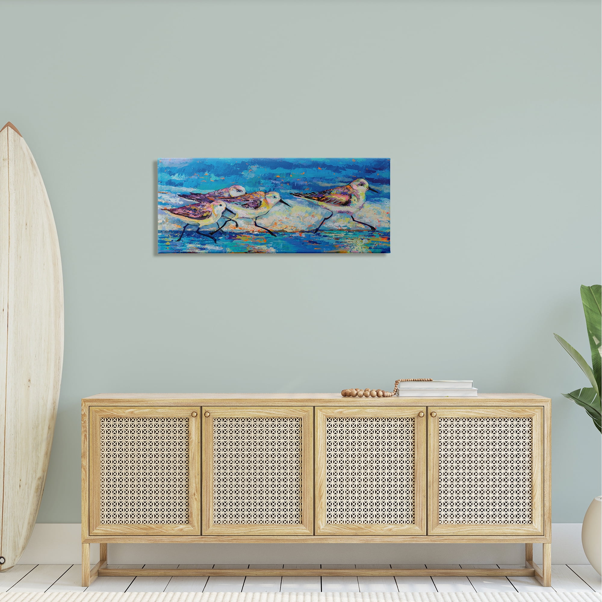Stupell Industries Modern Street Style Sandpipers Walking Beach Shoreline Painting Gallery Wrapped Canvas Print Wall Art, Design by Jeanette Vertentes