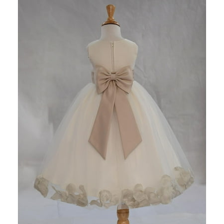 

Ekidsbridal Satin Ivory Champagne Tulle Petal Christmas Junior Bridesmaid Recital Easter Holiday Wedding Pageant Communion Princess Birthday Girl Clothing Baptism 302T size 2 Flower Girl Dress