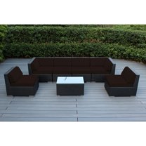 Ohana 7 Piece Outdoor Wicker Patio Furniture Sectional Conversation Set - Black Wicker