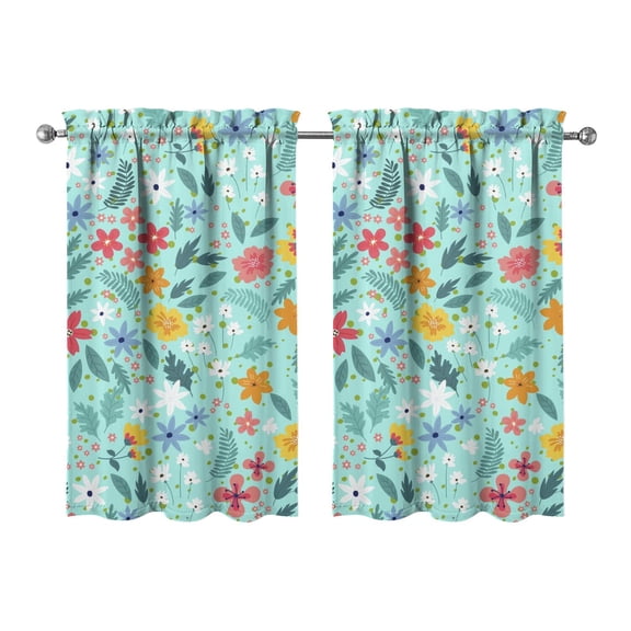 Rustic Floral Kitchen Curtains 2 Pack - 27.5x39 Inch Farmhouse Floral and Bee Print, Semi-Sheer Tier Curtains with Rod Pocket