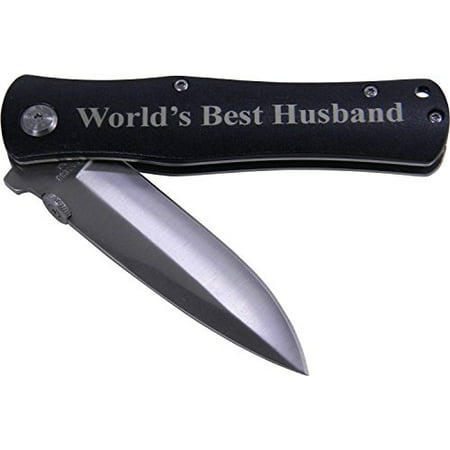 World's Best Husband Folding Pocket Knife - Great Gift for Father's Day, Birthday, or Christmas Gift for Dad, Grandpa, Grandfather, Papa, Husband (Black