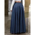 thumbnail image 2 of Womens Low Waist Extra Long Pleated Denim Skirt Blue, 2 of 9
