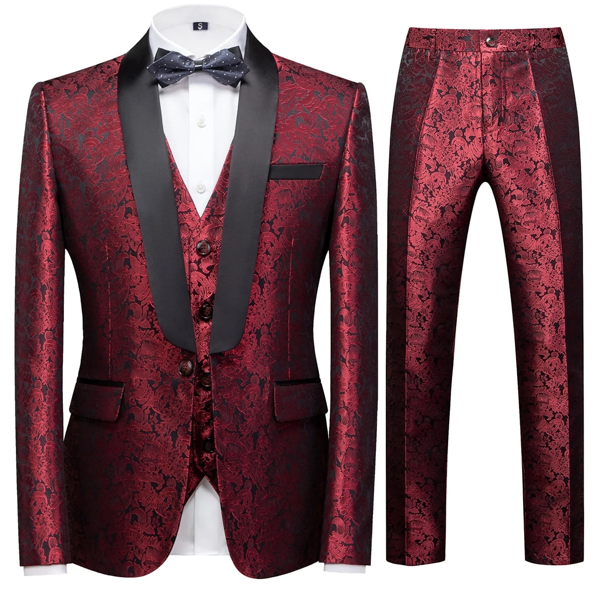 Cloudstyle Mens Three Piece Floral Suit Jacket One Button Print Party ...
