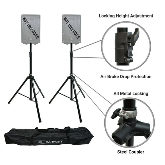 Harmony Audio A-DSBA Pro DJ Tripod Speaker Stand Pair Button Air Brake Lowering