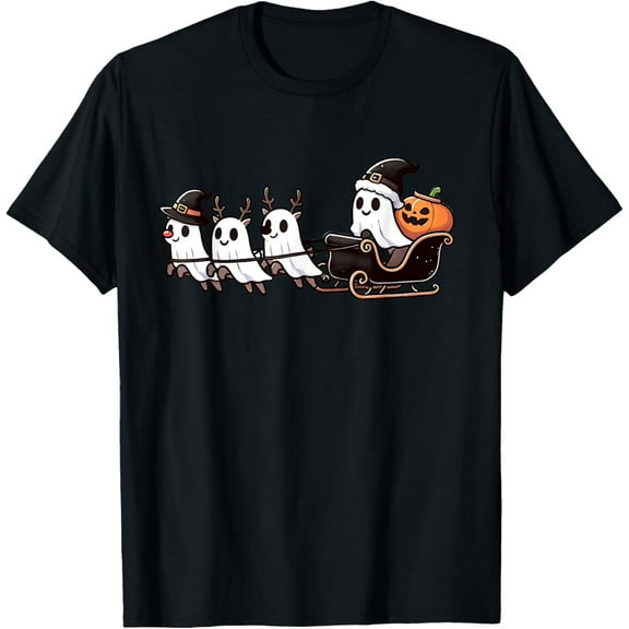 Halloween Christmas Santa's Reindeer Ghost Happy Ghost T-Shirt Tee