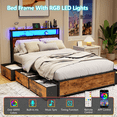 thumbnail image 6 of Satifur Full Bed Frame with 6 Storage Drawers, Metal Platform Bed Frame with 2-Tier Storage Headboard & LED, Built in Charging Station, Noise-Free, No Box Spring Needed, Rustic Brown, 6 of 11