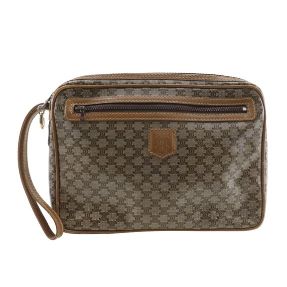 Pre-Owned Celine Old Clutch Bag, Macadam Pattern, Vintage PVC, Brown, A5 Size, Zipper, Men's
