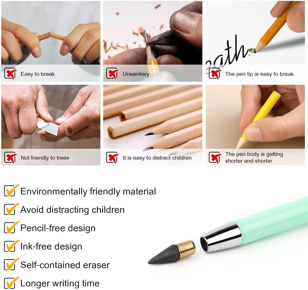 WOODZI 6 Sets Inkless Everlasting, Infinity Magic Pencil with Eraser,  Tree-Friendly Cute Forever Pencil for Kids Writing, Sketch, Drawing, (6  Pencils