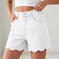 thumbnail image 5 of Women's Y2K Jean Shorts High Waist Loose Scalloped Hem Denim Shorts Soft Stretch Vintage Jeans with Pockets Daily Travel Casual Outfits White, 5 of 8