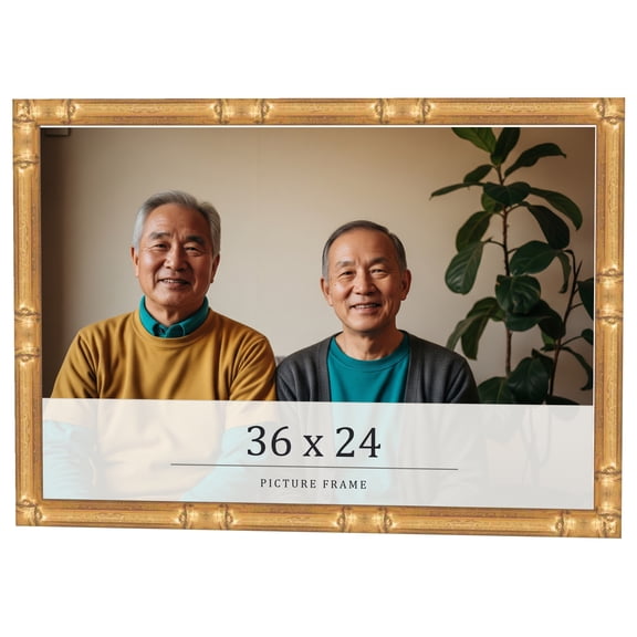 36x24 Frame Gold Bamboo Solid Wood Picture Frame | 0.75 Inch Moulding Width | Interior Frame Depth