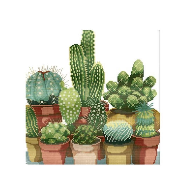 veasfak Point de Croix Estampé, Cactus Pré-Imprimés - Multicolore, 11CT 43x45cm