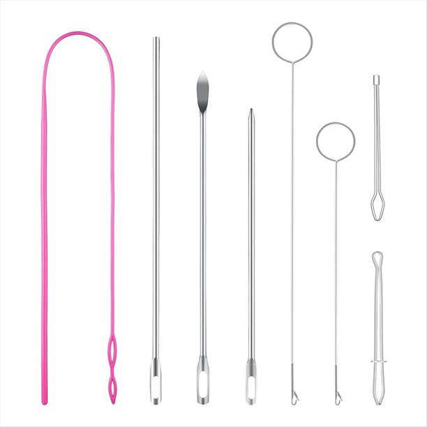 Juego de Herramientas para Enhebrar Cordón, Giratorios Bucle Costura Acero Inoxidable con Pestillo, Enhebrador Cordón Flexible