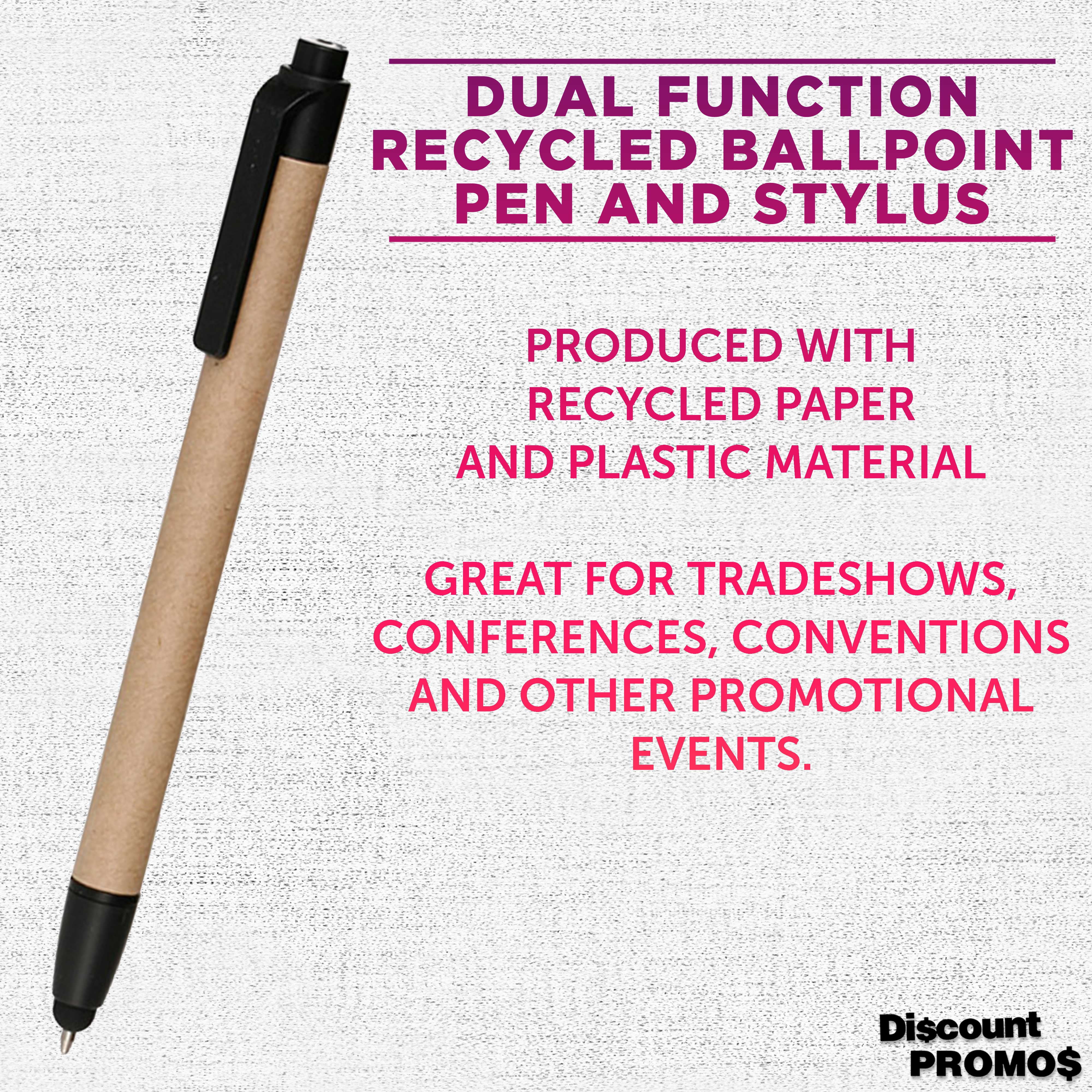 10 Ballpoint Stylus Pens Pack - Recycled, Retractable - Black