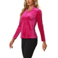 thumbnail image 4 of INSPIRE CHIC Women's Velvet V Neck Long Sleeve Blouse Top M Hot Pink, 4 of 6