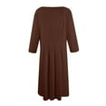 thumbnail image 5 of Huankd Dress for Women 3/4 Sleeve Crew Neck Pockets Vintage A-Line Swing Midi Dresses Brown M, 5 of 5