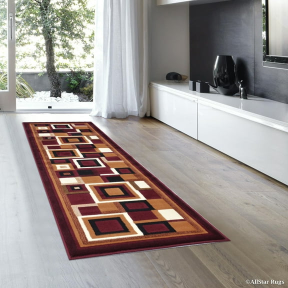 Allstar Burgundy Abstract Modern Area Carpet Rug - Runner (2' 0" x 7' 2")