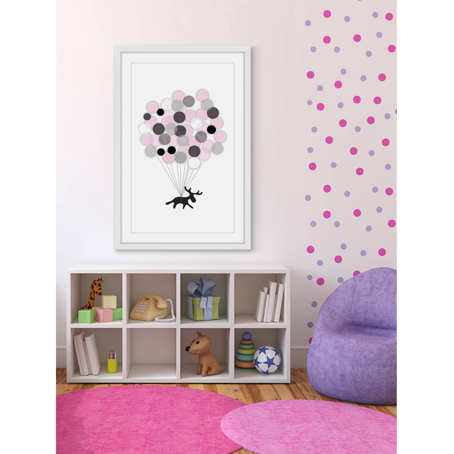 Marmont Hill "Pink Balloon Moose" by Katarina Snygg Framed Painting Print