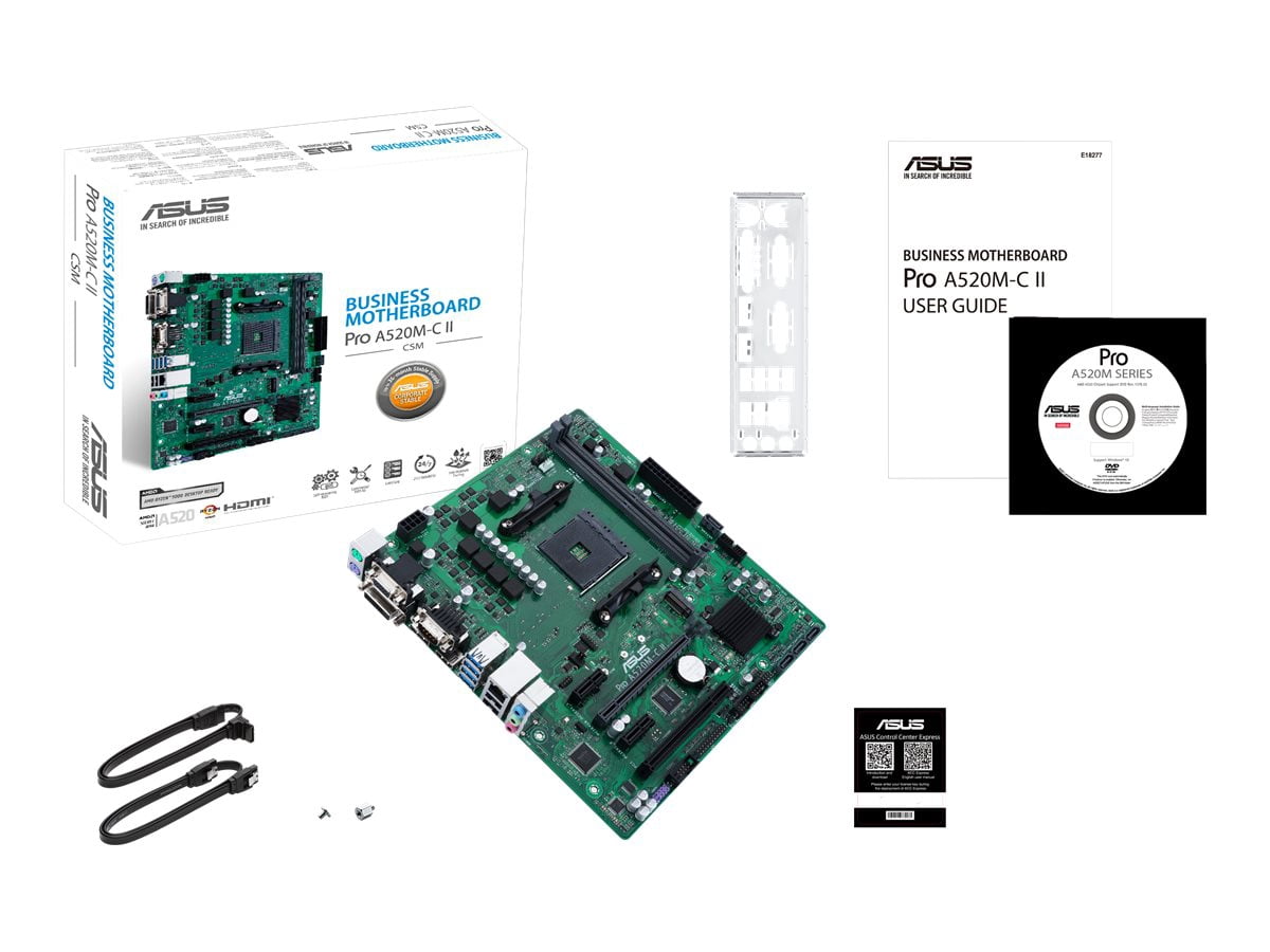 Asus A520M-C II/CSM Desktop Motherboard - AMD Chipset - Socket AM4 - Micro ATX - Ryzen 3, Ryzen 5, Ryzen 7, Ryzen 9, Ryzen 3 PRO, Ryzen 5 Pro, Ryzen 7 PRO, Ryzen 9 PRO Processor Supported DDR4 SDRAM M