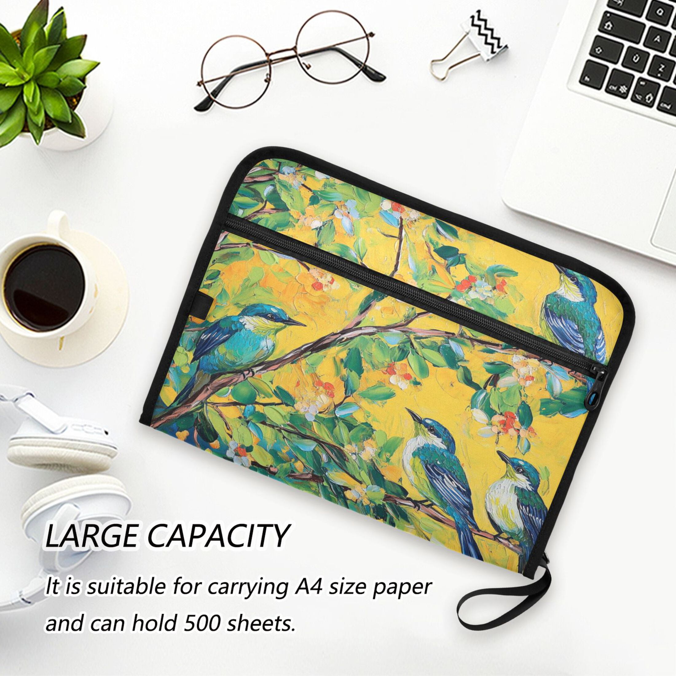 WOBOGO Blue Sparrow Expanding File Folder Letter Size Accordion Filing Organizer 13 Pocket Separate Organ Pocket