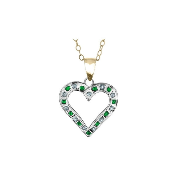 Green Emerald Heart Pendant Necklace in Sterling Silver and 14K Yellow Gold with Chain for Women
